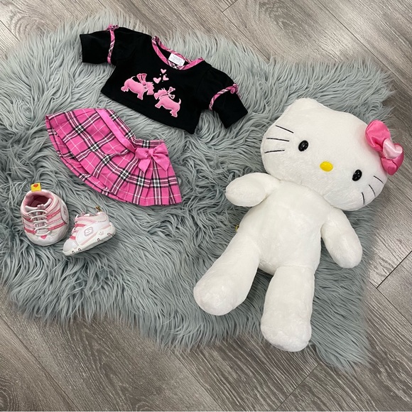 BUILD A BEAR|HELLO KITTY heart bow w/plaid Scotty dog outfit & skecher sneakers - Picture 12 of 15